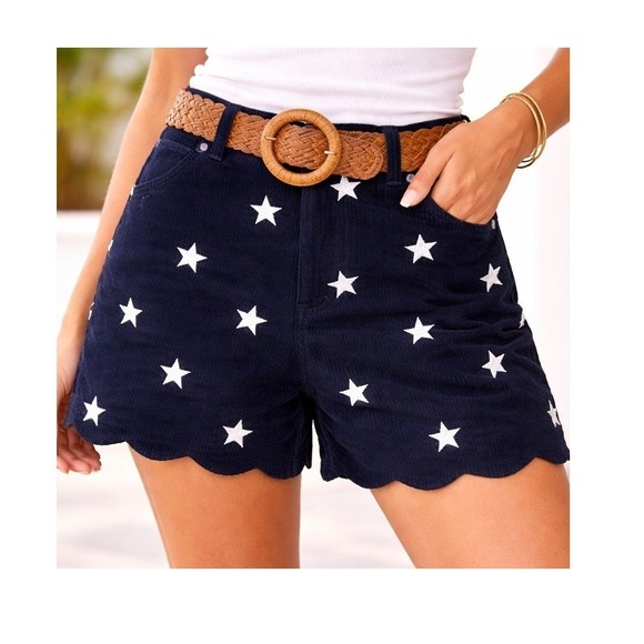 Lauren James Pants - Lauren James Navy Blue Star Print Corduroy Scalloped Hem Shorts Womens Size M